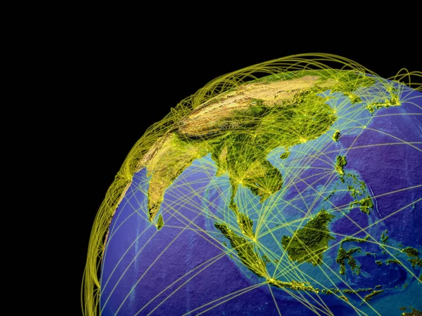 Ásia Partir Espaço Terra Com Linhas Que Representam Conexões Internacionais — Fotografia de Stock