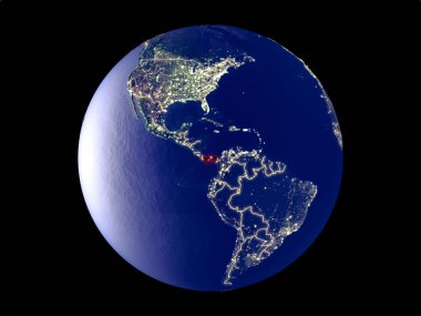 Panama modeli bir şehir ışıkları ile dünya gezegeni uzaydan. Çok ince ayrıntı plastik gezegenin yüzey ve şehirler. 3D çizim. Nasa tarafından döşenmiş bu görüntü unsurları.