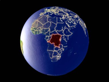 Kongo modeli bir şehir ışıkları ile dünya gezegeni uzaydan dem mümessili. Çok ince ayrıntı plastik gezegenin yüzey ve şehirler. 3D çizim. Nasa tarafından döşenmiş bu görüntü unsurları.