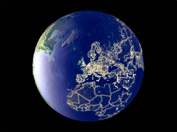 Belgie Vesmíru Model Planety Země Městem Světel Velmi Jemné Detaily — Stock fotografie