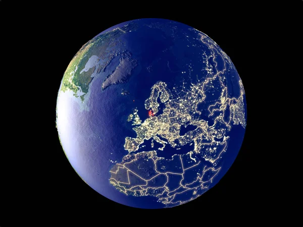 Dánsko Prostoru Model Planety Země Městem Světel Velmi Jemné Detaily — Stock fotografie