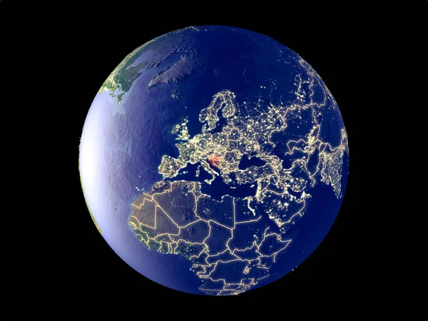 Хорватия Космоса Модели Планеты Земля Городским Освещением Тонкая Деталь Пластиковой — стоковое фото