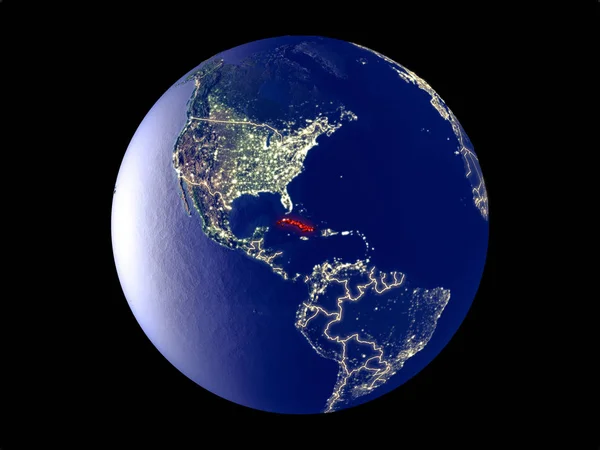 Kuba Űrből Modell Föld Bolygó Város Fényei Nagyon Finom Részlet — Stock Fotó