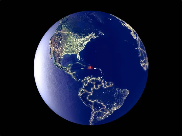 Доминиканская Республика Космоса Модели Планеты Земля Городским Освещением Тонкая Деталь — стоковое фото