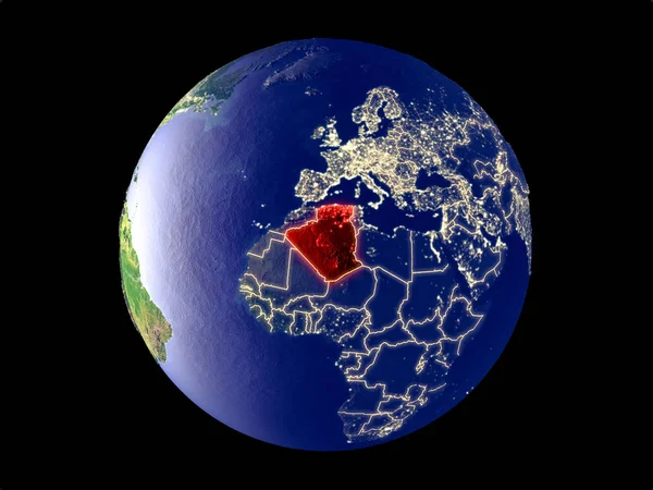 Algerije Vanuit Ruimte Het Model Van Planeet Aarde Met Stadslichten — Stockfoto