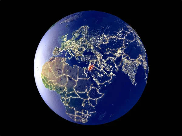 Иордания Космоса Модели Планеты Земля Городским Освещением Тонкая Деталь Пластиковой — стоковое фото