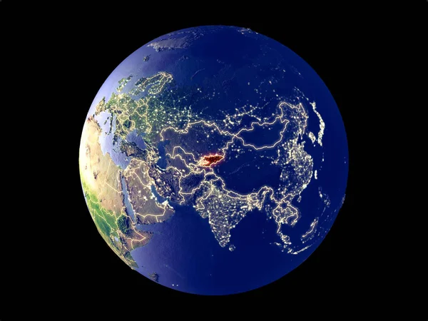 Кыргызстан Космоса Модели Планеты Земля Городским Освещением Тонкая Деталь Пластиковой — стоковое фото