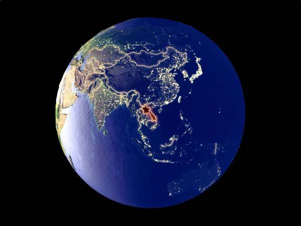 Laos Vanuit Ruimte Het Model Van Planeet Aarde Met Stadslichten — Stockfoto
