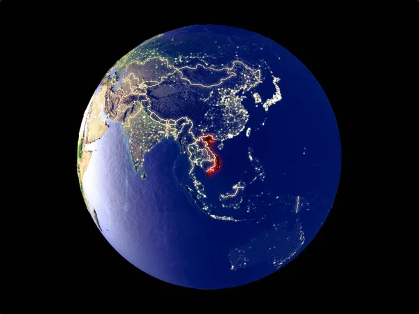 Vietnam Vanuit Ruimte Het Model Van Planeet Aarde Met Stadslichten — Stockfoto