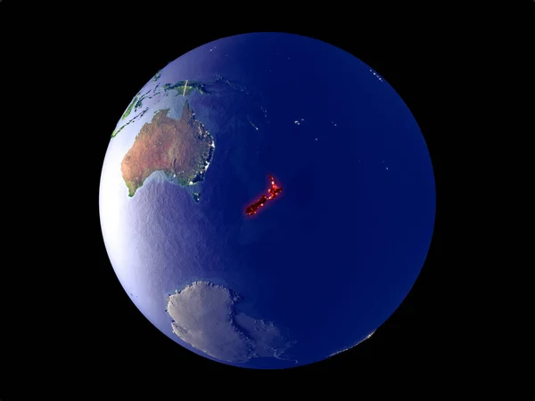 Neuseeland Aus Dem All Modell Des Planeten Erde Mit Stadtbeleuchtung — Stockfoto