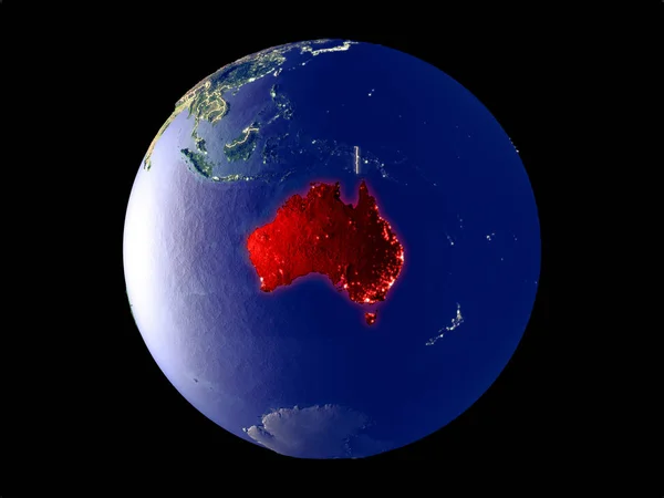 Australie Espace Sur Modèle Planète Terre Avec Des Lumières Ville — Photo