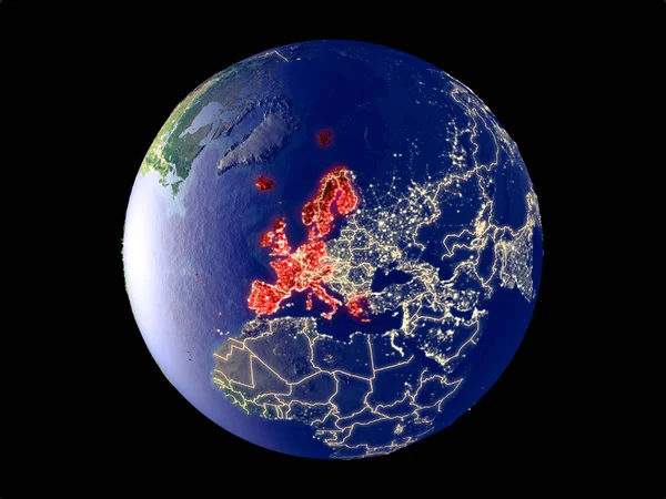 Západní Evropa Prostoru Model Planety Země Městem Světel Velmi Jemné — Stock fotografie
