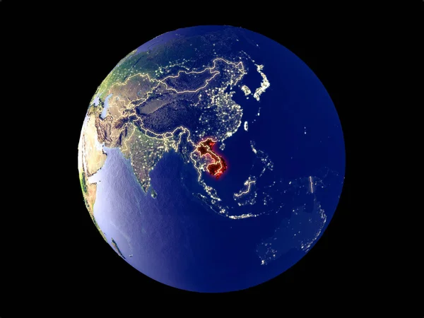 Indochina Vanuit Ruimte Het Model Van Planeet Aarde Met Stadslichten — Stockfoto