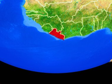Liberya modeli bir ülke sınırları ile dünya gezegeni uzaydan. 3D çizim. Nasa tarafından döşenmiş bu görüntü unsurları.