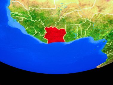 Fildişi Sahili modeli bir ülke sınırları ile dünya gezegeni uzaydan. 3D çizim. Nasa tarafından döşenmiş bu görüntü unsurları.