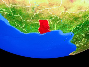 Gana modeli bir ülke sınırları ile dünya gezegeni uzaydan. 3D çizim. Nasa tarafından döşenmiş bu görüntü unsurları.
