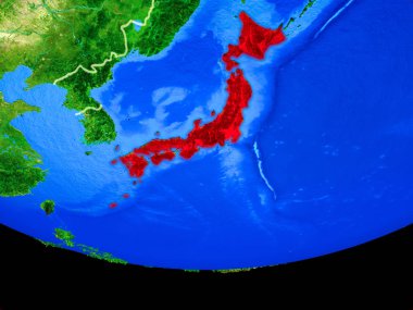 Modeli bir ülke sınırları ile dünya gezegeni uzaydan Japonya. 3D çizim. Nasa tarafından döşenmiş bu görüntü unsurları.