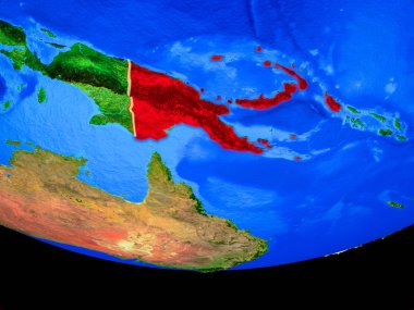 Papua Yeni Gine modeli bir ülke sınırları ile dünya gezegeni uzaydan. 3D çizim. Nasa tarafından döşenmiş bu görüntü unsurları.