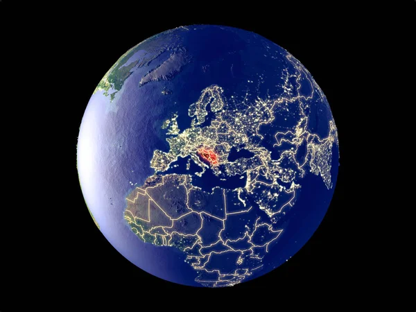 前南斯拉夫从太空模型行星地球与城市光 非常精细的细节的塑料行星表面和城市 美国宇航局提供的这张图片的元素 — 图库照片