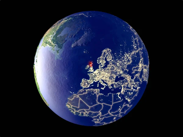 Escocia Desde Espacio Modelo Del Planeta Tierra Con Luces Ciudad —  Fotos de Stock