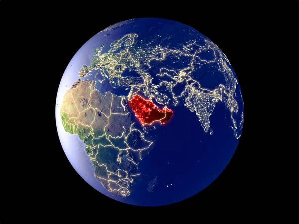 CCASG countries from space on model of planet Earth with city lights. Very fine detail of the plastic planet surface and cities. 3D illustration. Elements of this image furnished by NASA.