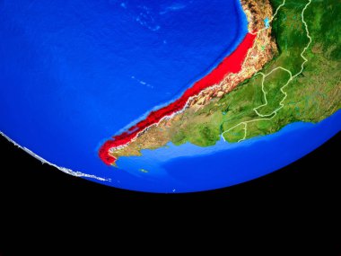 Şili modeli bir ülke sınırları ile dünya gezegeni uzaydan. 3D çizim. Nasa tarafından döşenmiş bu görüntü unsurları.