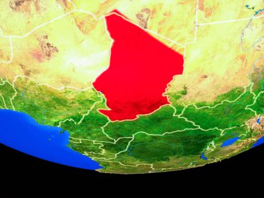 Chad modeli bir ülke sınırları ile dünya gezegeni uzaydan. 3D çizim. Nasa tarafından döşenmiş bu görüntü unsurları.