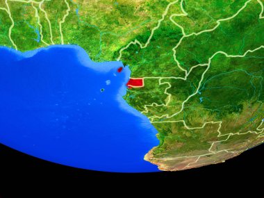 Ekvator Ginesi modeli bir ülke sınırları ile dünya gezegeni uzaydan. 3D çizim. Nasa tarafından döşenmiş bu görüntü unsurları.