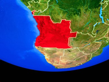 Angola modeli bir ülke sınırları ile dünya gezegeni uzaydan. 3D çizim. Nasa tarafından döşenmiş bu görüntü unsurları.