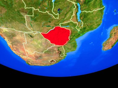 Zimbabve modeli bir ülke sınırları ile dünya gezegeni uzaydan. 3D çizim. Nasa tarafından döşenmiş bu görüntü unsurları.