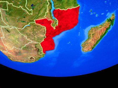 Mozambik modeli bir ülke sınırları ile dünya gezegeni uzaydan. 3D çizim. Nasa tarafından döşenmiş bu görüntü unsurları.