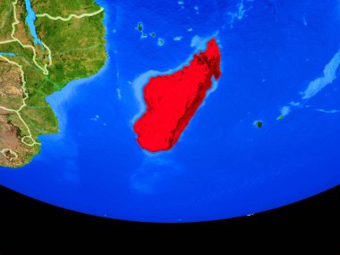 Madagaskar modeli bir ülke sınırları ile dünya gezegeni uzaydan. 3D çizim. Nasa tarafından döşenmiş bu görüntü unsurları.