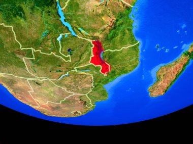 Malavi modeli bir ülke sınırları ile dünya gezegeni uzaydan. 3D çizim. Nasa tarafından döşenmiş bu görüntü unsurları.