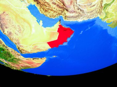 Umman modeli bir ülke sınırları ile dünya gezegeni uzaydan. 3D çizim. Nasa tarafından döşenmiş bu görüntü unsurları.