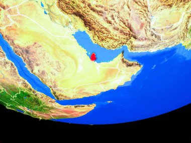 Katar modeli bir ülke sınırları ile dünya gezegeni uzaydan. 3D çizim. Nasa tarafından döşenmiş bu görüntü unsurları.