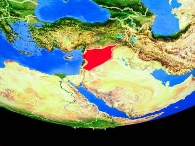 Suriye modeli bir ülke sınırları ile dünya gezegeni uzaydan. 3D çizim. Nasa tarafından döşenmiş bu görüntü unsurları.