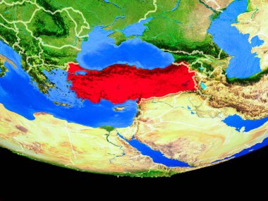 Türkiye modeli bir ülke sınırları ile dünya gezegeni uzaydan. 3D çizim. Nasa tarafından döşenmiş bu görüntü unsurları.