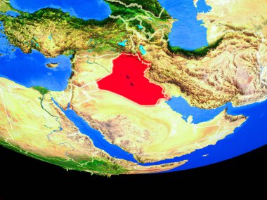Irak modeli bir ülke sınırları ile dünya gezegeni uzaydan. 3D çizim. Nasa tarafından döşenmiş bu görüntü unsurları.