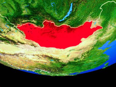 Moğolistan modeli bir ülke sınırları ile dünya gezegeni uzaydan. 3D çizim. Nasa tarafından döşenmiş bu görüntü unsurları.