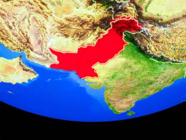 Pakistan modeli bir ülke sınırları ile dünya gezegeni uzaydan. 3D çizim. Nasa tarafından döşenmiş bu görüntü unsurları.