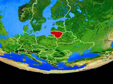 Litvanya modeli bir ülke sınırları ile dünya gezegeni uzaydan. 3D çizim. Nasa tarafından döşenmiş bu görüntü unsurları.