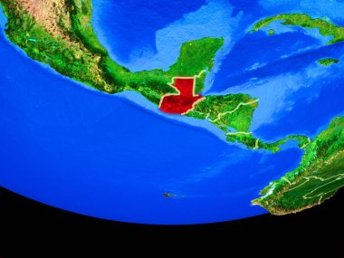 Guatemala modeli bir ülke sınırları ile dünya gezegeni uzaydan. 3D çizim. Nasa tarafından döşenmiş bu görüntü unsurları.