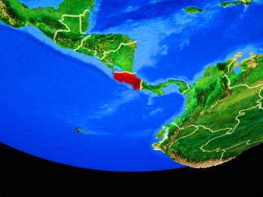 Kosta Rika modeli bir ülke sınırları ile dünya gezegeni uzaydan. 3D çizim. Nasa tarafından döşenmiş bu görüntü unsurları.