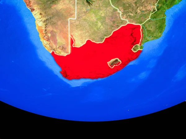 Güney Afrika modeli bir ülke sınırları ile dünya gezegeni uzaydan. 3D çizim. Nasa tarafından döşenmiş bu görüntü unsurları.