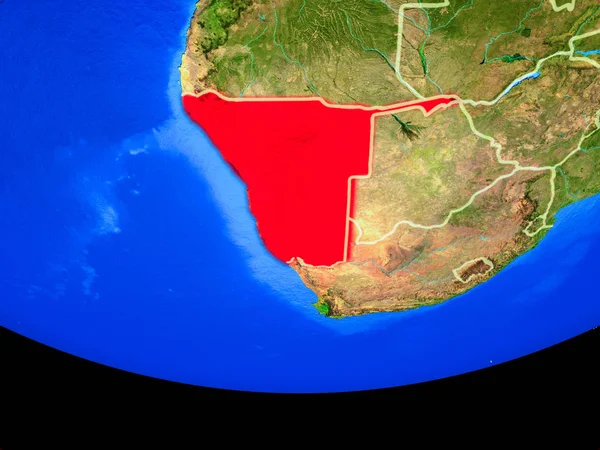 Namibya modeli bir ülke sınırları ile dünya gezegeni uzaydan. 3D çizim. Nasa tarafından döşenmiş bu görüntü unsurları.