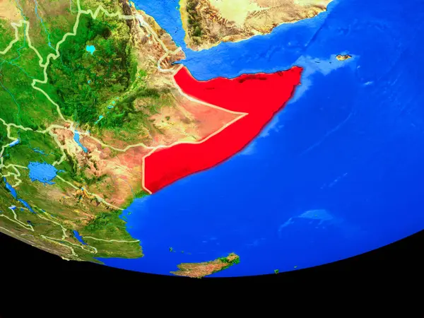 Somalia Från Rymden Modell Planeten Jorden Med Landsgränser Illustration Delar — Stockfoto