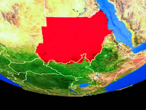 Sudan Från Rymden Modell Planeten Jorden Med Landsgränser Illustration Delar — Stockfoto