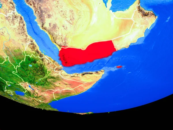 Jemen Från Rymden Modell Planeten Jorden Med Landsgränser Illustration Delar — Stockfoto