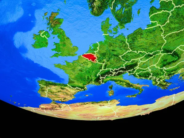 Belçika Modeli Bir Ülke Sınırları Ile Dünya Gezegeni Uzaydan Çizim — Stok fotoğraf