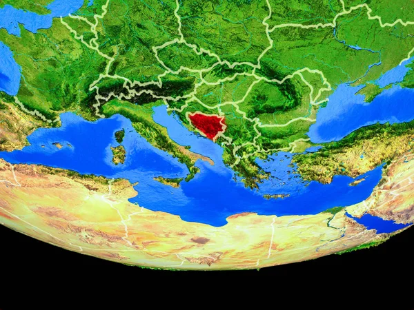 Bosnia Herzegovina Desde Espacio Modelo Del Planeta Tierra Con Fronteras — Foto de Stock
